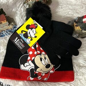 Disney Minnie Mouse Black and Red Kids Hat and Gloves Set